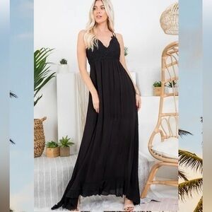 Daytrip Black Maxi Dress with Crochet top